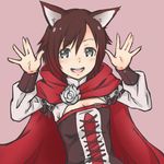  1girl animal_ears belt breasts cape cleavage cross-laced_clothes dog_ears multicolored_hair ruby_rose rwby short_hair silver_eyes 