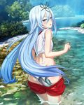  1girl blue_eyes blue_hair hair_ribbon krulcifer_einfolk long_hair panties saijaku_muhai_no_bahamut shorts_pull small_breasts 