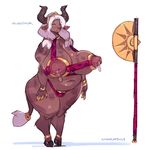  anthro big_breasts big_nipples bovine breasts cyancapsule female huge_breasts lactating mammal minotaur nipples nude obese overweight simple_background solo thick_thighs 