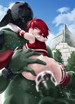  1girl blush breasts clenched_teeth cowgirl_position cum cum_in_pussy fire_emblem fire_emblem_if hinoka_(fire_emblem_if) nintendo rape red_eyes red_hair red_legwear sex short_hair small_breasts spread_legs thor_(deep_rising) torn_clothes vaginal 
