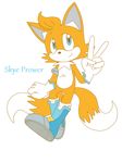  boots clothed clothing footwear fur gloves male mammal orange_fur peace_(disambiguation) peace_sign_(disambiguation) simple_background skye_prower smile sonic_(series) white_background young 