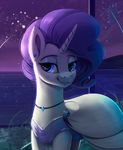  2016 alternate_hairstyle blue_eyes clothed clothing dress ear_piercing equine female feral friendship_is_magic hair half-closed_eyes horn looking_at_viewer mammal my_little_pony night piercing purple_hair rarity_(mlp) rodrigues404 smile solo star unicorn 