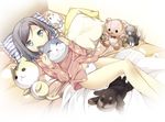  1girl bow bow_panties brown_hair cat hentai_ouji_to_warawanai_neko. knees legs looking_at_viewer lying navel official_art on_back pajamas pillow solo toy tsutsukakushi_tsukiko underwear 