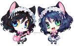  animal_ears bell bow cat_ears cat_tail chibi curly_hair cyan_(show_by_rock!!) dual_persona full_body gothic_lolita guitar instrument lolita_fashion maid_headdress multiple_girls open_mouth ringlets sebychu show_by_rock!! striped striped_legwear tail transparent_background 