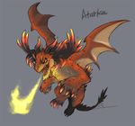  antlers atarka claws dragon feral fire fire_breathing flying horn magic_the_gathering membranous_wings open_mouth quadruped scalie sharp_teeth signature spread_wings teeth wings zaebos 