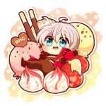  azu. blue_eyes chibi copyright_name dante_(devil_may_cry) devil_may_cry food fruit ice_cream male_focus pocky solo strawberry sweets text_focus white_hair 