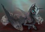  black_feathers blue_eyes equine feathers female feral fur grey_feathers grey_fur grey_hair hair horn looking_at_viewer mammal my_little_pony solo vitaj winged_unicorn wings 