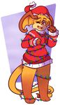  anthro christmas clothed clothing female hat holidays jakkai looking_at_viewer open_mouth ottahz santa_hat slightly_damned smile solo standing 