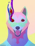  ambiguous_gender canine goo junga looking_at_viewer mammal open_mouth psychedelic sculpture sharp_teeth smile teeth tongue wolf wood 