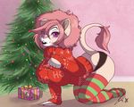  all_fours anthro apes christmas christmas_tree clothed clothing feline female holidays lion looking_at_viewer mammal nipple_bulge panties smile solo tree underwear 