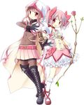  aoki_ume bangs belt black_gloves blunt_bangs bodysuit boots bow_(weapon) bubble_skirt cape choker crossbow full_body gloves hair_ribbon hood kaname_madoka kneehighs magia_record:_mahou_shoujo_madoka_magica_gaiden magical_girl mahou_shoujo_madoka_magica miniskirt multiple_girls official_art pink_eyes pink_hair pleated_skirt ribbon side_braids skirt smile tamaki_iroha thigh_boots thighhighs transparent_background twintails weapon white_gloves white_legwear 