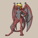  behold_my_girth blonde_hair breasts claws dragon ember_(character) eyelashes female grey_scales hair hi_res horn invalid_tag looking_at_viewer nipples open_mouth orange_eyes orange_hair pussy red_hair red_scales scales simple_background teeth tongue wings 