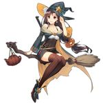  broom broom_riding chilunchilun full_body girls_frontline gun halloween hat high_heels kettle long_hair looking_at_viewer off_shoulder official_art purple_eyes purple_hair sidesaddle smile solo submachine_gun thighhighs transparent_background type_64_(girls_frontline) type_64_smg weapon witch witch_hat 