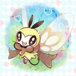  antennae blush brown_scarf flying full_body gen_7_pokemon hands_together insect_wings looking_at_viewer no_humans open_mouth pokemon pokemon_(creature) putto ribombee scarf smile solo sparkling_eyes tongue wings 