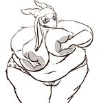  baphomet belly big_breasts big_thighs blush breast_squish breasts camel_toe caprine clothed clothing covering covering_breasts covering_self embarrassed eyewear female glasses goat horn huge_breasts large_areolas long_ears mammal nervous obese overweight panties polka_dots shy solo surprise sweat topless underwear uuoouu wardrobe_malfunction 