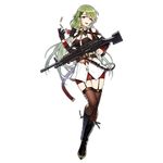  belt blush boots bullet detached_sleeves full_body garter_straps girls_frontline gloves green_hair gun hair_ornament hairclip holding holding_weapon long_hair looking_at_viewer machine_gun mk48 mk48_(girls_frontline) official_art open_mouth ponytail red_eyes sa_(h28085) sling smile solo thigh_gap thighhighs transparent_background trigger_discipline weapon 