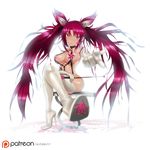  1girl alternate_breast_size alternate_hair_color alternate_hairstyle breasts choker elbow_gloves gloves high_heel_boots jinx_(league_of_legends) large_breasts league_of_legends long_hair magical_girl patreon red_hair solo star_guardian_jinx thigh_boots tied_hair twintails very_long_hair whip 