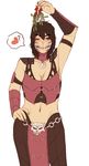  1girl black_hair chains christmas mileena mistletoe mortal_kombat mortal_kombat_x ninja sharp_teeth short_hair wink 