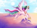  2013 cloud crown cutie_mark equine feathered_wings feathers female feral flying friendship_is_magic fur hair horn jewelry mammal multicolored_hair my_little_pony necklace outside princess_celestia_(mlp) purple_eyes royalty sky solo sukesha-ray white_feathers white_fur winged_unicorn wings 