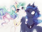  2016 blue_hair crown duo equine feathered_wings feathers female feral friendship_is_magic hair horn jewelry licking looking_up mammal multicolored_hair my_little_pony necklace one_eye_closed princess_celestia_(mlp) princess_luna_(mlp) saliva sibling simple_background sisters sugarberry3693 surprise tongue tongue_out winged_unicorn wings 