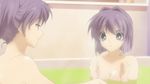  2girls animated animated_gif bath blush breasts clannad fujibayashi_kyou fujibayashi_ryou multiple_girls purple_hair sisters twins water 
