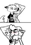  2016 anthro blush body_pillow canine caprine charlie_(weaver) clothed clothing dakimakura_design dakimakura_pillow disney duo english_text fan_character female fox holding_object inkyfrog male mammal pack_street pillow remmy_cormo restricted_palette sheep simple_background text white_background wool zootopia 