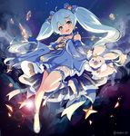  aqua_eyes beamed_sixteenth_notes blue_hair bunny detached_sleeves dress eighth_note fingerless_gloves gloves hair_ornament hairclip hand_on_own_chest hatsune_miku long_hair looking_at_viewer musical_note night open_mouth staff_(music) star_night_snow_(vocaloid) treble_clef tsukana_(saba_mizore) twintails very_long_hair vocaloid yuki_miku yukine_(vocaloid) 