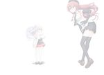  2girls blue_eyes breasts female lilith multiple_girls pale_color red_eyes red_hair skirt trinity_seven white_background white_hair 