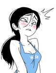  1girl ahegao blush breasts cleavage female flat_color grey_eyes lip_bite nintendo ponytail solo tanktop the_pink_pirate upper_body white_background white_skin wii_fit_trainer 