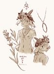  breasts caprine chain crown ear_piercing female flower goat jewelry laurel looking_at_viewer looking_back mammal necklace nipples nude piercing plant small_breasts solo tasteful_nudity thalomine wreath 