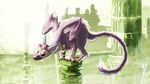  2016 absurd_res alternate_color avian chimera claws clothed clothing duo feathered_wings feathers feral fur green_hair hair hi_res human hybrid larger_ambiguous male mammal nude ogaraorcynder purple_feathers purple_fur robe rock size_difference smaller_male toe_claws trico wings 