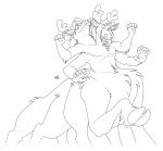  2_heads 4_arms 6_fingers 8_legs anthro cervine hooves kobi_lacroix line_art long_taur male mammal multi_arm multi_head multi_limb multifur nude reindeer taur 