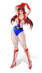  belt bodysuit breasts brown_hair covered_nipples daikuu_maryuu_gaiking fujiyama_midori gaiking high_heels large_breasts see-through shoes skin_tight solo zen_and_retro 