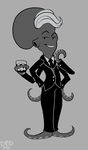  anthro beverage cephalopod clothed clothing dbd hair looking_at_viewer male marine monochrome necktie octopus smile solo 