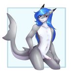  anthro balls erection fish girly hair hiddenwolf humanoid_penis lexidia long_hair looking_at_viewer male marine nude penis shark smile solo wide_hips 