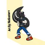  2016 anthro belt bioskunk_(character) bobobo-bo_bo-bobo clothed clothing cosplay digital_media_(artwork) english_text fur gasser_(character) hair jewelry male mammal necklace notkastar_(artist) shirt sketch skunk smile solo t-shirt tagme text 