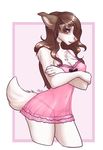  anthro canine clothed clothing crossed_arms female hiddenwolf looking_at_viewer mammal sheer_clothing solo translucent transparent_clothing wide_hips 