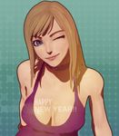  2017 3d blonde_hair blue_eyes bonne_jenet breasts choker cleavage dress eyebrows fatal_fury happy_new_year highres long_hair mark_of_the_wolves medium_breasts new_year no_bra nobuyuki_kuroki purple_dress snk solo 