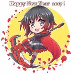  cape chibi commentary crescent_rose english full_body happy_new_year iesupa new_year pantyhose petals ruby_rose rwby rwby_chibi solo 