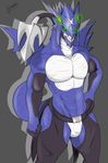  abs alternate_version_available anthro anthrofied armor arresterdramon bulge chaps clothing dragon glowing glowing_eyes hand_on_hip heibanhikaru helmet loincloth looking_at_viewer male muscular pecs pinup pose scalie signature solo standing 