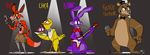  2016 animatronic avian bear bird bonnie_(fnaf) canine chica_(fnaf) chicken cupcake_(fnaf) digital_media_(artwork) dingotk five_nights_at_freddy&#039;s fox foxy_(fnaf) freddy_(fnaf) lagomorph machine mammal rabbit robot video_games 