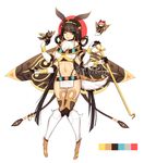  ;) ankh artist_name bangle bangs black_eyes black_panties blunt_bangs bracelet breasts brown_hair bug closed_mouth commentary egyptian egyptian_clothes eyebrows_visible_through_hair eyelashes full_body fur fur_collar hairband highleg highleg_panties holding insect insect_wings jewelry knees_together_feet_apart long_hair medium_breasts midriff moth moth_girl moth_wings multiple_arms navel one_eye_closed original panties sample see-through simple_background smile standing stomach terupancake thigh_gap underwear very_long_hair white_background wings 