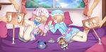  2boys 2girls ass barefoot bed blanc blush bound_ankles brown_hair choujigen_game_neptune choujigen_game_neptune_mk2 compile_heart dogoo dress eyes_closed feet foot_tickling hand_holding hat idea_factory laughing long_hair lying multiple_boys multiple_girls neptune_(series) open_mouth panties pillow planeptune ram_(choujigen_game_neptune) rom_(choujigen_game_neptune) shiny shiny_hair short_hair siblings sisters smile soles striped striped_panties stuffed_animal stuffed_toy tickling toes twins underwear wavy_mouth 