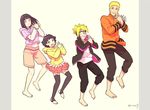  2girls barefoot black_hair blonde_hair blue_eyes capri_pants dancing facial_mark family father_and_daughter father_and_son forehead_protector husband_and_wife hyuuga_hinata koi_dance mother_and_daughter mother_and_son multiple_boys multiple_girls naruto naruto_(series) pants risuo short_hair shorts toeless_legwear uzumaki_boruto uzumaki_himawari uzumaki_naruto whisker_markings 