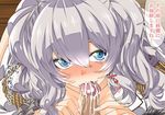  1girl bad_id bad_pixiv_id blush breasts cum cum_in_mouth hair_between_eyes hetero huge_breasts kantai_collection kashima_(kantai_collection) long_sleeves looking_at_viewer nanokah2 oral penis solo_focus translation_request 