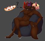  3_heads ? anthro bean_bag breasts canine featureless_breasts female fluffyblarg food mammal multi_head nude pizza smile solo 