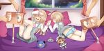  2boys 2girls ass barefoot bed blanc blush bound_ankles brown_hair choujigen_game_neptune choujigen_game_neptune_mk2 compile_heart dogoo eyes_closed feet foot_tickling hand_holding idea_factory laughing long_hair lying multiple_boys multiple_girls neptune_(series) night open_mouth panties pillow planeptune ram_(choujigen_game_neptune) rom_(choujigen_game_neptune) school_uniform shiny shiny_hair short_hair siblings sisters skirt smile soles striped striped_panties stuffed_animal stuffed_toy tickling toes twins underwear 