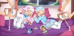  2boys 2girls ass bed blanc blush bound_ankles brown_hair choujigen_game_neptune choujigen_game_neptune_mk2 compile_heart dogoo dress eyes_closed feet foot_tickling hat idea_factory laughing long_hair lying multiple_boys multiple_girls neptune_(series) night no_shoes open_mouth pantyhose pillow planeptune ram_(choujigen_game_neptune) rom_(choujigen_game_neptune) shiny shiny_hair short_hair siblings sisters smile soles stuffed_animal stuffed_toy tickling toes twins white_legwear 