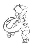  anthro breasts butt crocodile crocodilian female fluffyblarg hair nude overweight reptile scalie sketch solo standing 