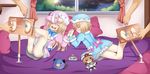  2boys 2girls ass bed blanc blush bound_ankles brown_hair choujigen_game_neptune choujigen_game_neptune_mk2 compile_heart dogoo dress eyes_closed feet foot_tickling hat idea_factory laughing long_hair lying multiple_boys multiple_girls neptune_(series) night no_shoes open_mouth panties pillow planeptune ram_(choujigen_game_neptune) rom_(choujigen_game_neptune) shiny shiny_hair short_hair siblings sisters smile soles striped striped_panties stuffed_animal stuffed_toy tickling toes twins white_legwear 